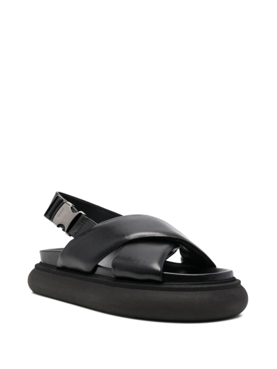 Shop Moncler Cross-strap Leather Sandals In Schwarz