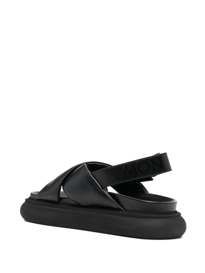 Shop Moncler Cross-strap Leather Sandals In Schwarz