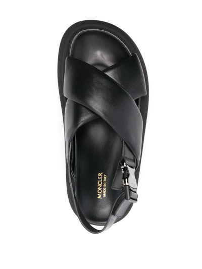 Shop Moncler Cross-strap Leather Sandals In Schwarz