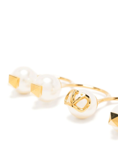 Shop Valentino Vlogo Rockstud Multi Pearl Ring In Gold