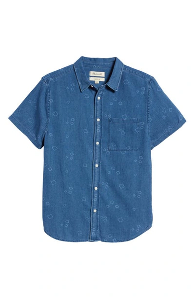 Shop Madewell Perfect Slim Fit Mini Square Short Sleeve Button-up Shirt In Indigo