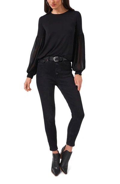 Shop Vince Camuto Mix Media Balloon Sleeve Top In Rich Black