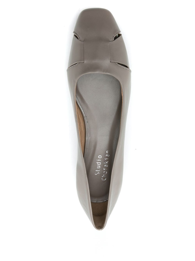 Shop Studio Chofakian Block Heel Ballerina Shoes In Grey