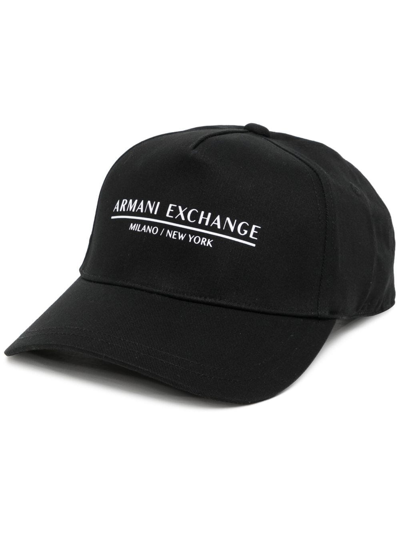 Shop Armani Exchange Logo-print Cotton Cap In Black