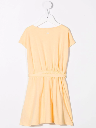 Knot Striped Belted T-shirt Dress In Yellow