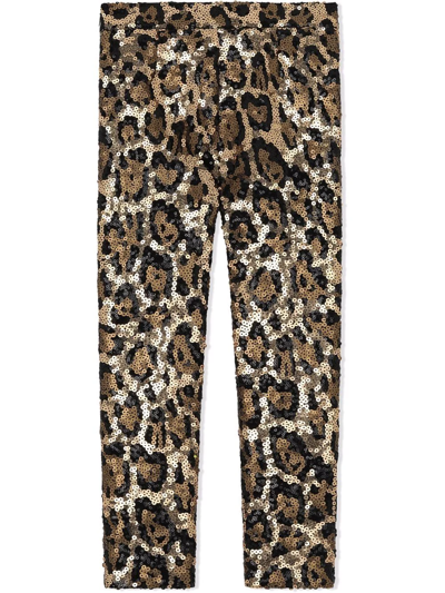 Shop Dolce & Gabbana Sequinned Leopard-print Leggings In Brown