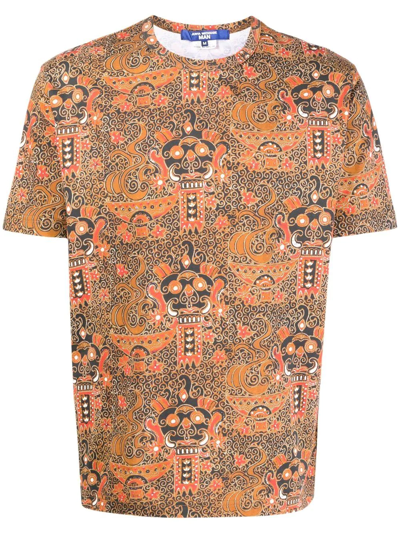 Shop Junya Watanabe Abstract-print Cotton T-shirt In Brown