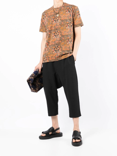 Shop Junya Watanabe Abstract-print Cotton T-shirt In Brown