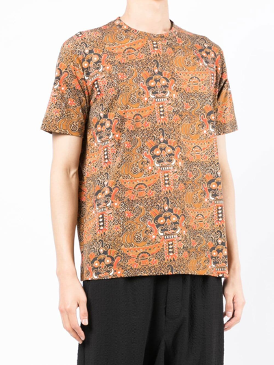 Shop Junya Watanabe Abstract-print Cotton T-shirt In Brown