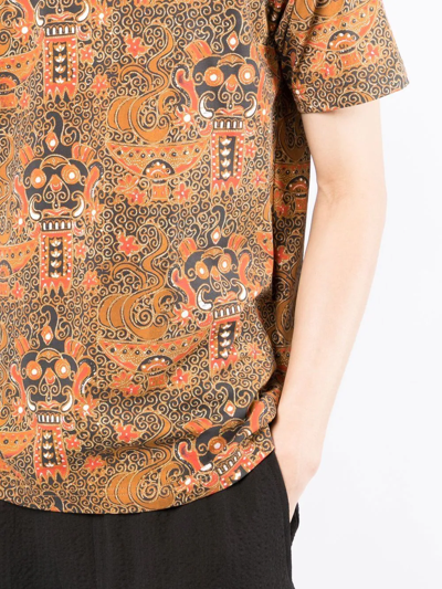 Shop Junya Watanabe Abstract-print Cotton T-shirt In Brown