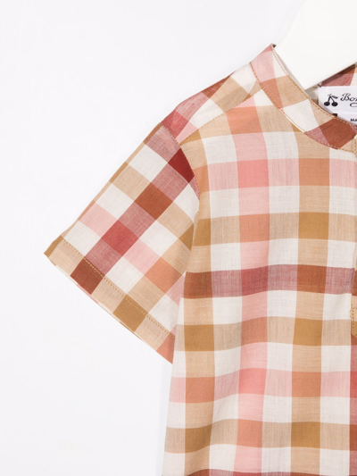 Shop Bonpoint Gingham-print Short-sleeved Shirt In Neutrals