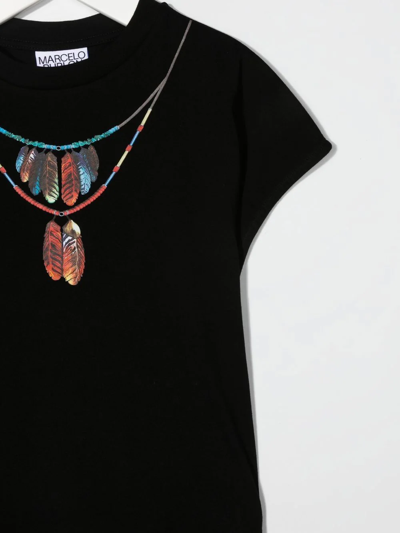 Marcelo Burlon County Of Milan Feather Printed Fringed Cotton T-shirt In Black
