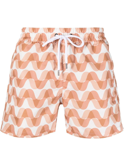 Shop Frescobol Carioca Copacabana Mirage Wave-print Swim Shorts In Neutrals