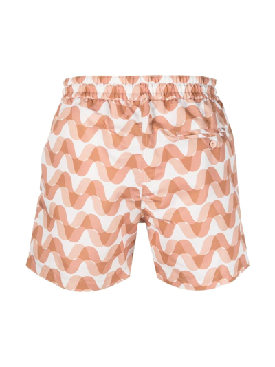 Shop Frescobol Carioca Copacabana Mirage Wave-print Swim Shorts In Neutrals