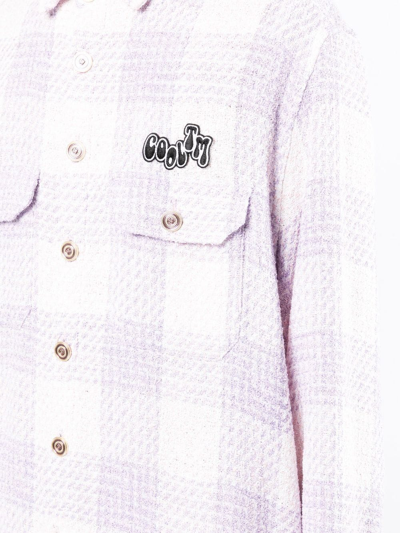 Shop Cool Tm Logo-patch Plaid-check Shirt In Purple