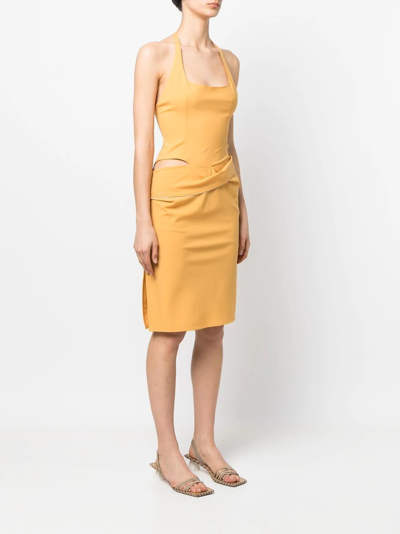 Jacquemus Hielo Cutout Draped Wool-blend Halterneck Mini Dress In Orange