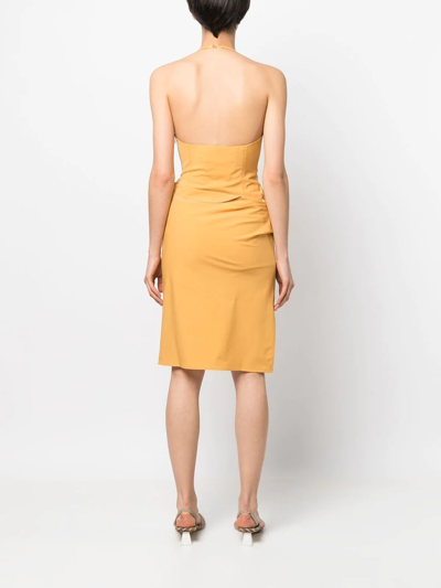 Jacquemus Hielo Cutout Draped Wool-blend Halterneck Mini Dress In Orange