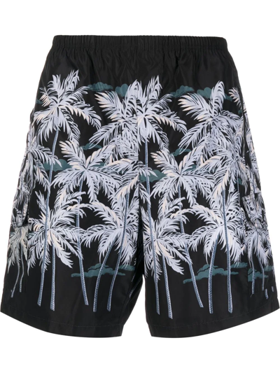 Shop Palm Angels Palm Tree-print Swim Shorts In Black