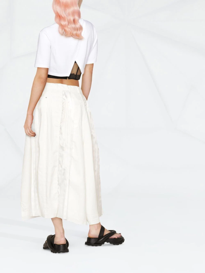 Shop Sacai Front-slit Midi Pleated Skirt In White