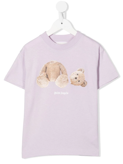 Shop Palm Angels Teddy Bear-print Cotton T-shirt In Purple