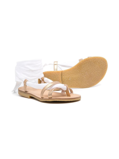 Shop Il Gufo Tie-detail Open-toe Sandals In Gold
