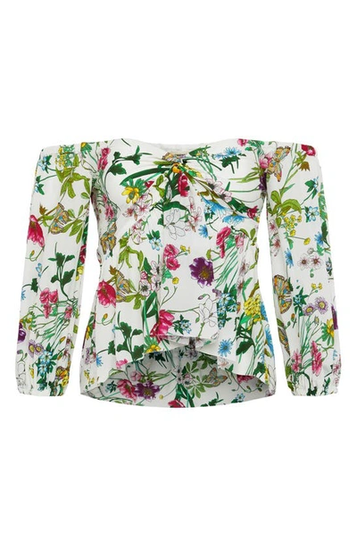 Shop L Agence Elena Off The Shoulder Silk Blouse In White Multi Botanical Floral