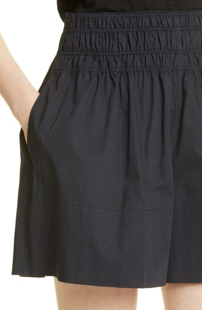 Shop Vince Smocked Cotton Shorts In Black
