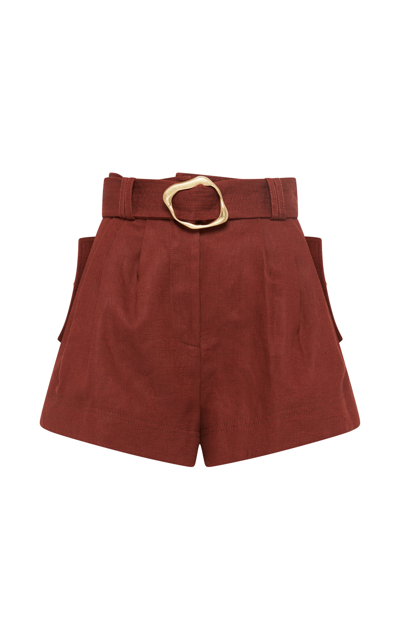 Shop Aje Women's Vista Belted Linen Shorts In Brown