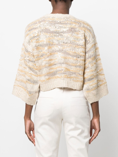 Shop Brunello Cucinelli Sequin-embellished Knitted Cropped Jumper In Nude