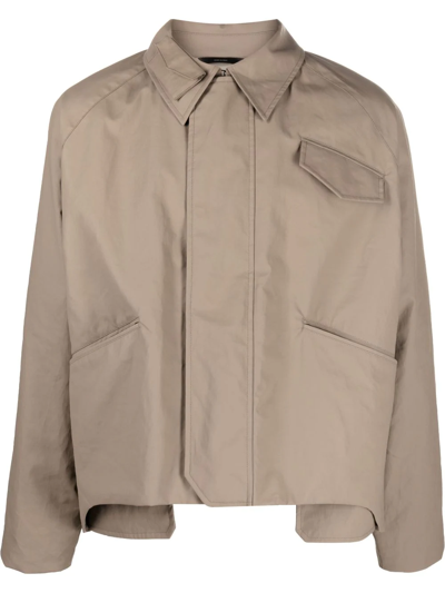 Fendi Asymmetric-hem Shirt Jacket In Braun