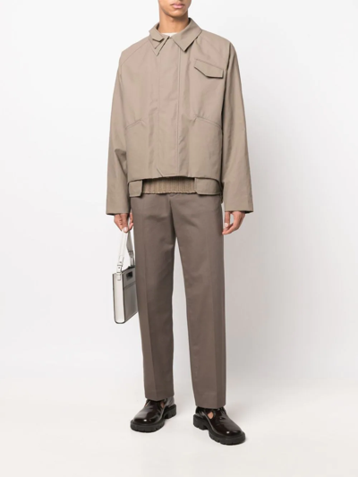 Shop Fendi Asymmetric-hem Shirt Jacket In Braun