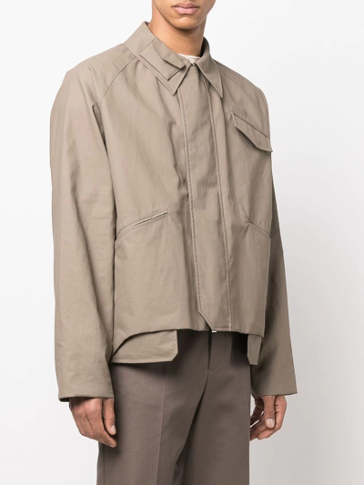 Shop Fendi Asymmetric-hem Shirt Jacket In Braun