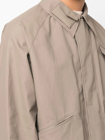 Shop Fendi Asymmetric-hem Shirt Jacket In Braun