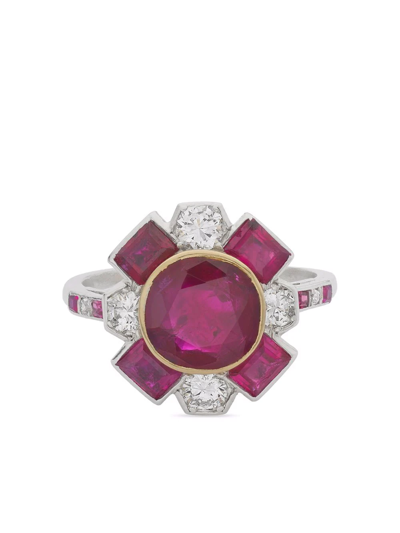 Pre-owned Cartier  Platinum Art Deco Burmese Ruby And Diamond Ring In Silver