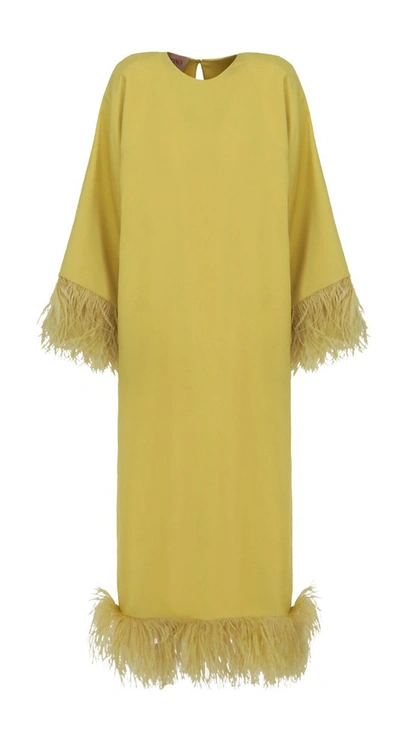 Shop Valentino Crewneck Long Sleeved Maxi Dress In Yellow