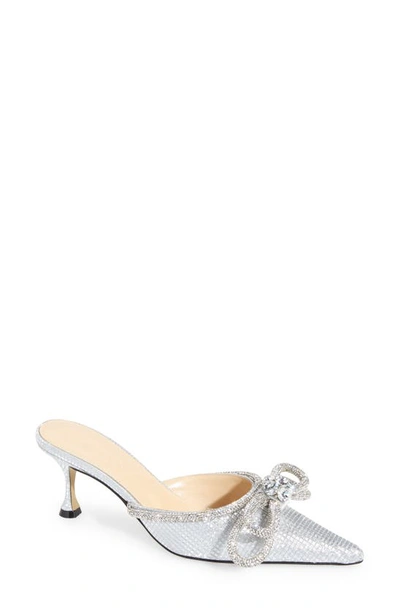 Shop Mach & Mach Double Bow Pointed Toe Mule In Silver