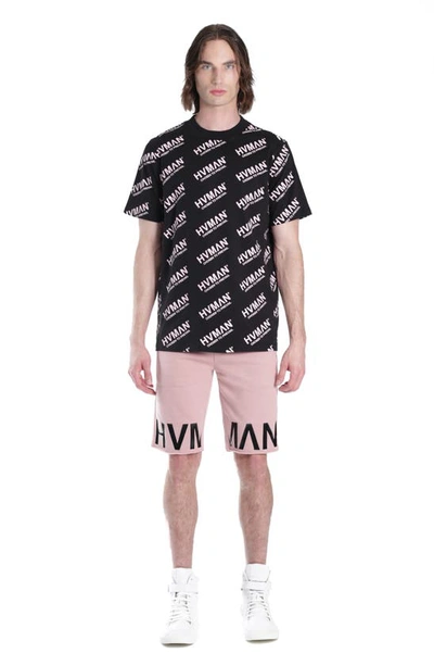 Shop Hvman Cotton Logo Print T-shirt In Black/ Dusty Pink