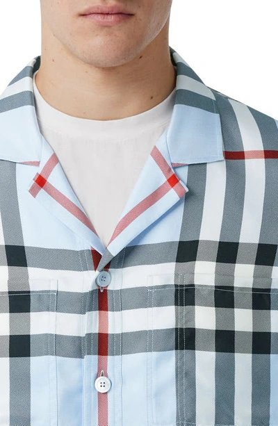 Shop Burberry Reepham Silk Button-up Shirt In Pale Blue Ip Chk
