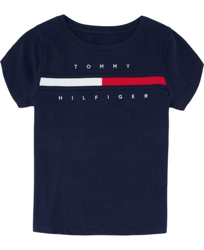 Shop Tommy Hilfiger Toddler Girls Pieced Logo T-shirt In Navy Blazer