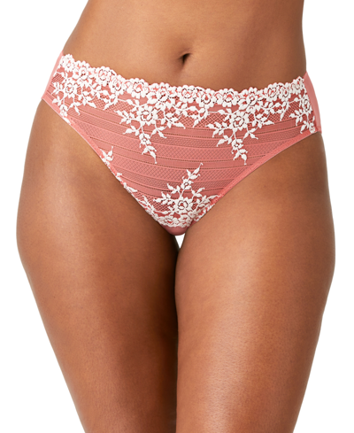 Shop Wacoal Embrace Lace Hi Cut Embroidered Brief Underwear 841191 In Faded Rose/white Sand