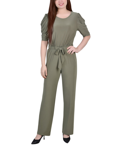 Shop Ny Collection Women's Elbow Sleeve Jumpsuit In Olive