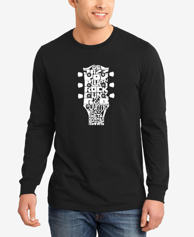 Shop La Pop Art Men's Word Art Long Sleeve Guitar Head Music Genres T-shirt In Black