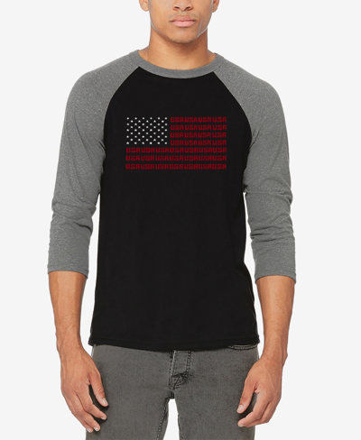 Shop La Pop Art Men's Raglan Baseball Word Art Usa Flag T-shirt In Gray And Black