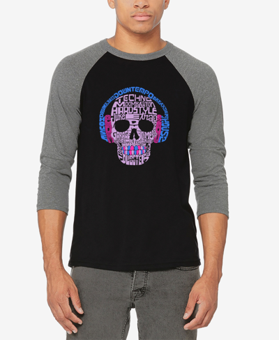 Shop La Pop Art Men's Raglan Baseball Word Art Styles Of Edm Music T-shirt In Gray And Black