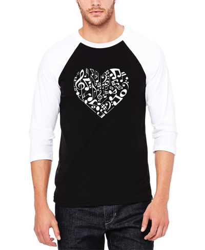Shop La Pop Art Men's Raglan Baseball Word Art Heart Notes T-shirt In Black And White
