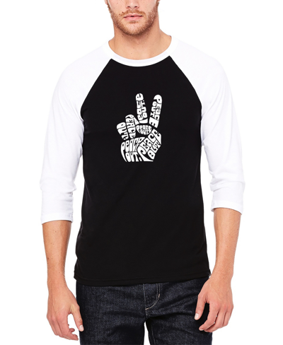 Shop La Pop Art Men's Raglan Baseball Word Art Peace Out T-shirt In Black And White