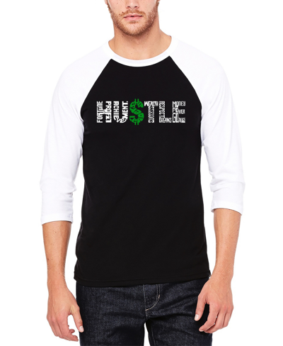 Shop La Pop Art Men's Raglan Baseball Word Art Hustle T-shirt In Black And White