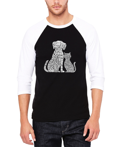 Shop La Pop Art Men's Raglan Baseball Word Art Dogs And Cats T-shirt In Black And White