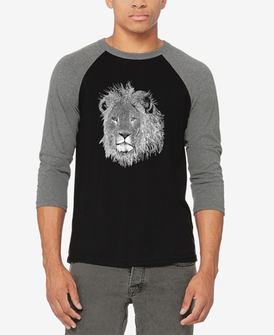 Shop La Pop Art Men's Raglan Baseball Word Art Lion T-shirt In Gray And Black