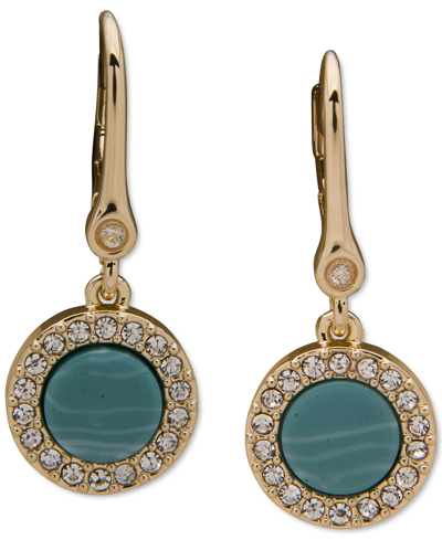 Shop Dkny Gold-tone Pave Crystal Drop Earrings In Green